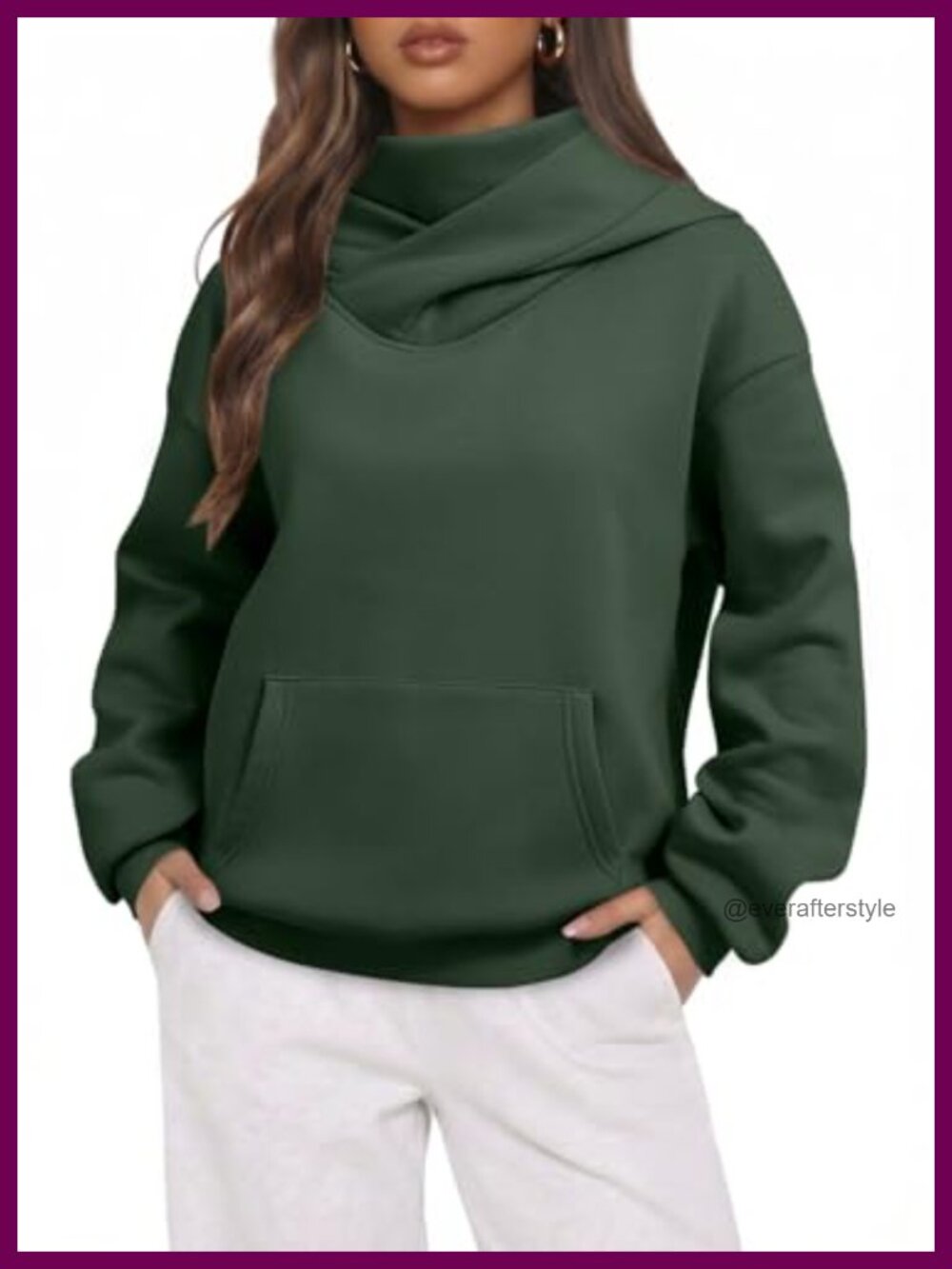 Womens Oversized Mock Neck Hoodie Fleece Lined Pullover Sweatshirt with Face